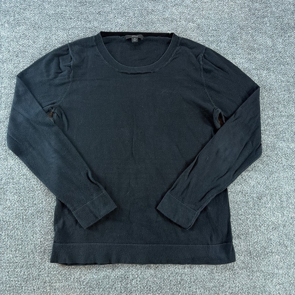 J. Crew Womens Black 100% Cotton Crewneck Long Sleeve Knit Sweater M Layer Basic